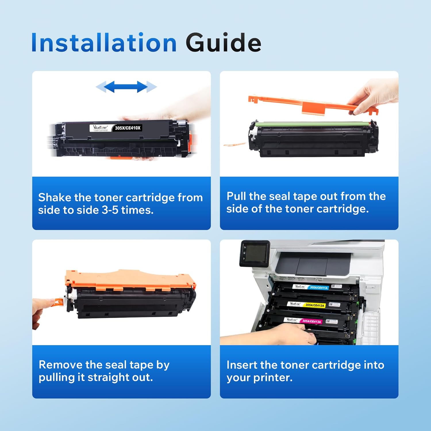 Valuetoner Remanufactured Toner Cartridge Replacement for HP 305A 305X CE410A CE410X CE411A CE412A CE413A for LaserJet Pro 400 M451dn M451nw M475dn M475dw M451dw M375nw (Black, Cyan, Magenta, Yellow)