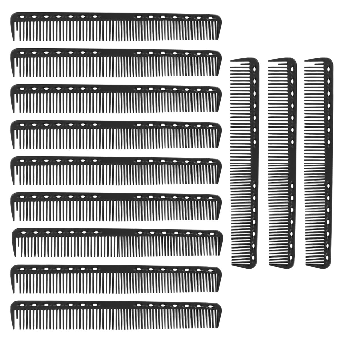 KALLORY 12pcs Carbon Fiber Hair Cutting Combs Double-Sided Wide Tooth Combs for Men and Women 7.12 Inch Black Daily Use