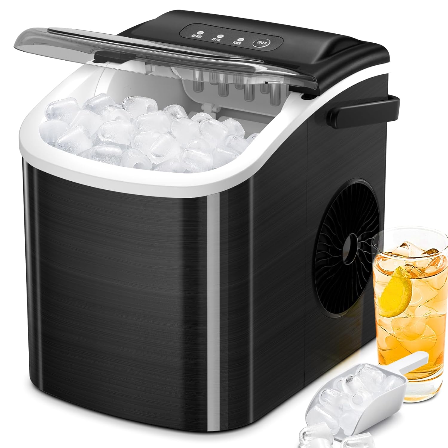 Ice Makers Countertop Stainless Steelwith SelfCleaning, 26Lbs/24Hrs, 9 Cubes Ice