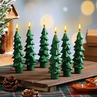 MTLEE 6 Pcs Christmas Tree Shaped Taper Candles Decorative Unscented Christmas Tree Shaped Candles Gift for Xmas Kwanzaa Festival Celebration Decor(4.3 Inch,Cedar Green)
