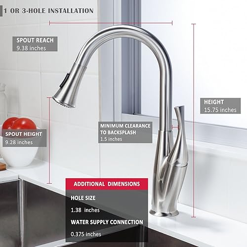 Miniatura 2 de Lordear Grifos de cocina Grifo de fregadero con forma de florero de flores, grifo de fregadero de cocina de una sola manija, boquilla giratoria de