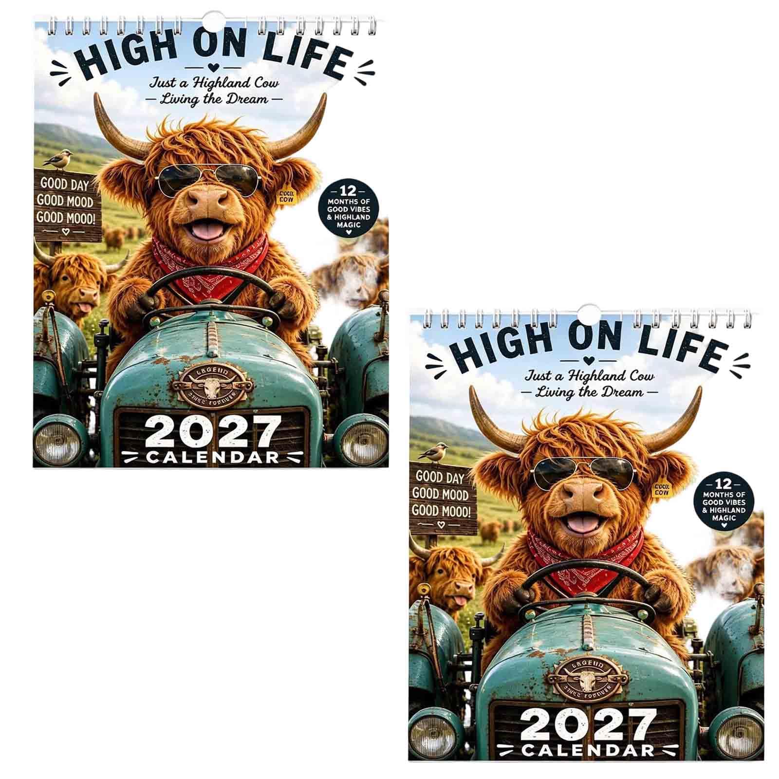 2027 Funny Highland Cow Wall Calendar A4 12 Month Planner，D