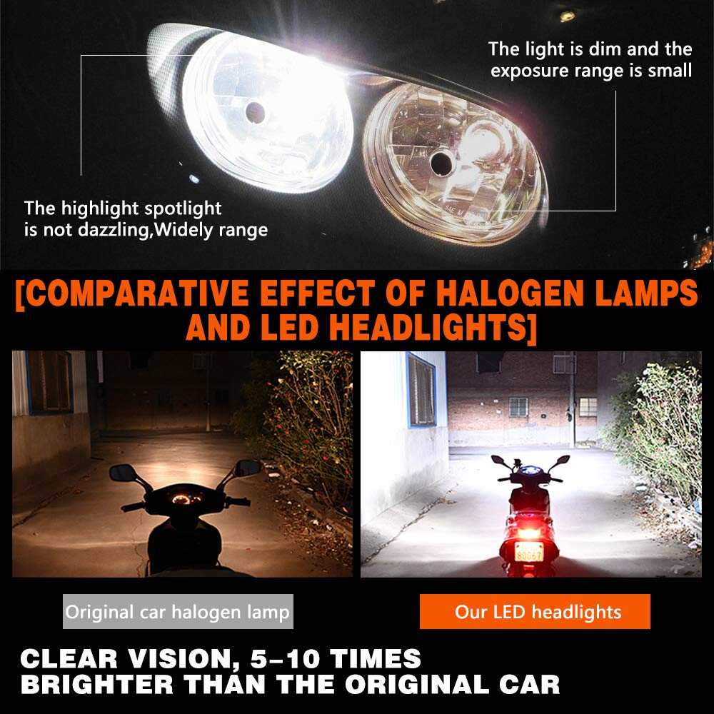 Teguangmei Ampoule H6 BA20D Led Phare Avant de Moto, Éclairage Réel à