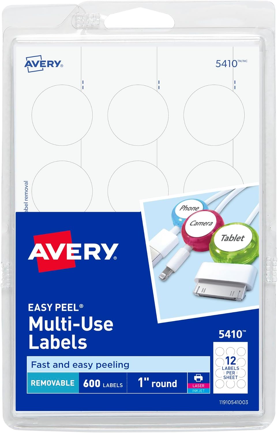 Avery Self-Adhesive Removable Labels, 1-Inch Diameter, White, 18 Packs (5410)