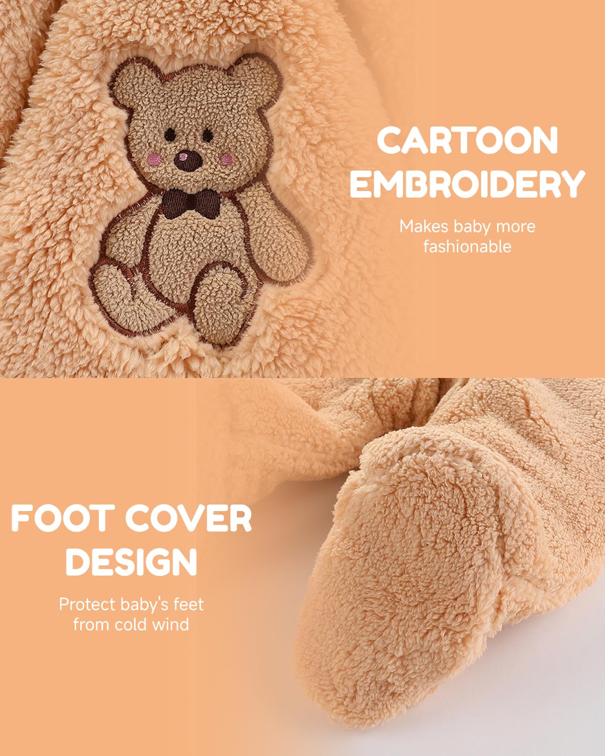 WYTbaby Tuta invernale in pile caldo, per bambini, con cappuccio, per bambini, 0-12 mesi