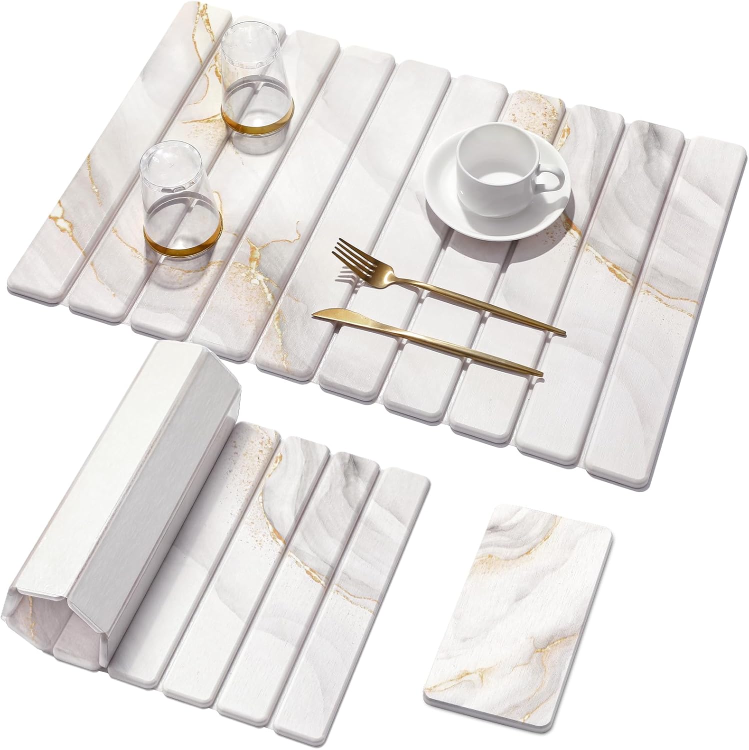 Large Stone Dish Drying Mat for Kitchen Counter,Quick Dry Stone Dishes Mats,Marbled Water Absorbing Diatomaceous Earth Drying Pad for Countertop Bottles Utensils Cups?White Yellow 23.6"x15.4"? White Yellow 23.6x15.4 inches