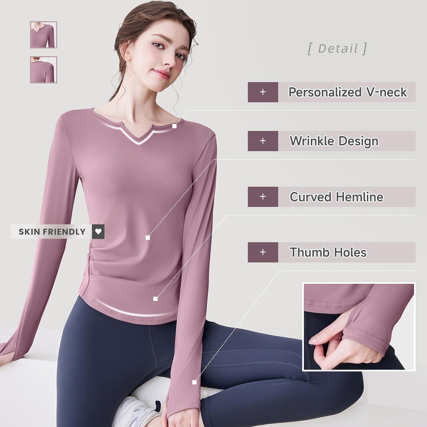 Women's Athletic Tops Long Sleeve Slim Fit Yoga Shirt Workout Running Clothes Base Layers with Thumb Hole - Image 4