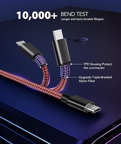 Miniatura 5 de 6amLifestyle Cable de carga PS4, cable USB a micro USB de 10 pies, cable trenzado de nailon, para PS4 SlimPro, controlador Xbox One SX, paquete de 2