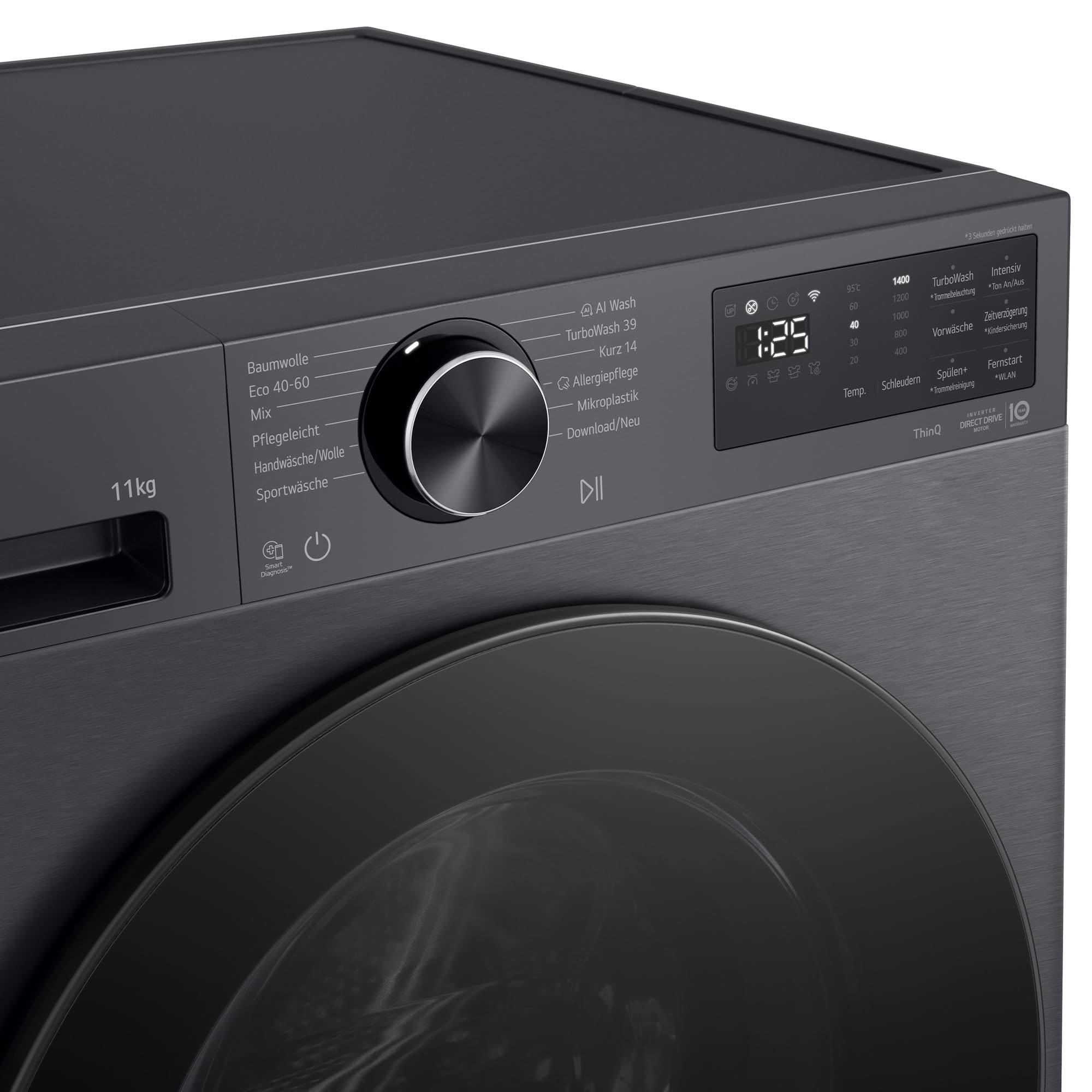 LG F4WX701YB Waschmaschine (11 kg, Energieklasse A-40%, 1.400 U/Min.) mit AI Wash, TurboWash 360, Steam, ThinQ, Schwarz