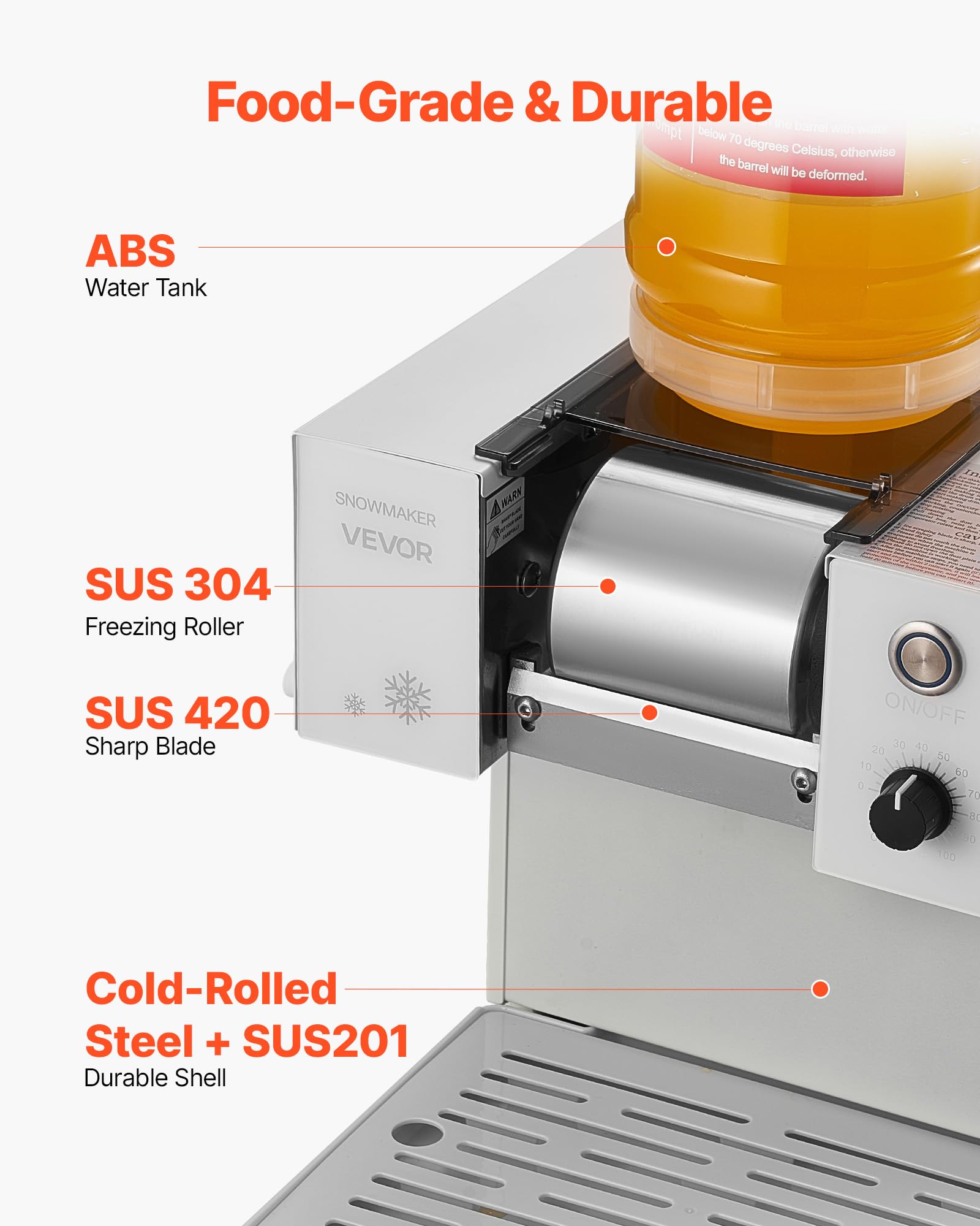 VEVOR Máquina de Hielo en Copos de Nieve, 80 kg/Día, con Cuchilla de Acero Inoxidable, con Tanque de 1,8 L y Enfriamiento Rápido en 90 s, Ideal para Eventos Pequeños en Casa, 435 x 260 x 300 mm