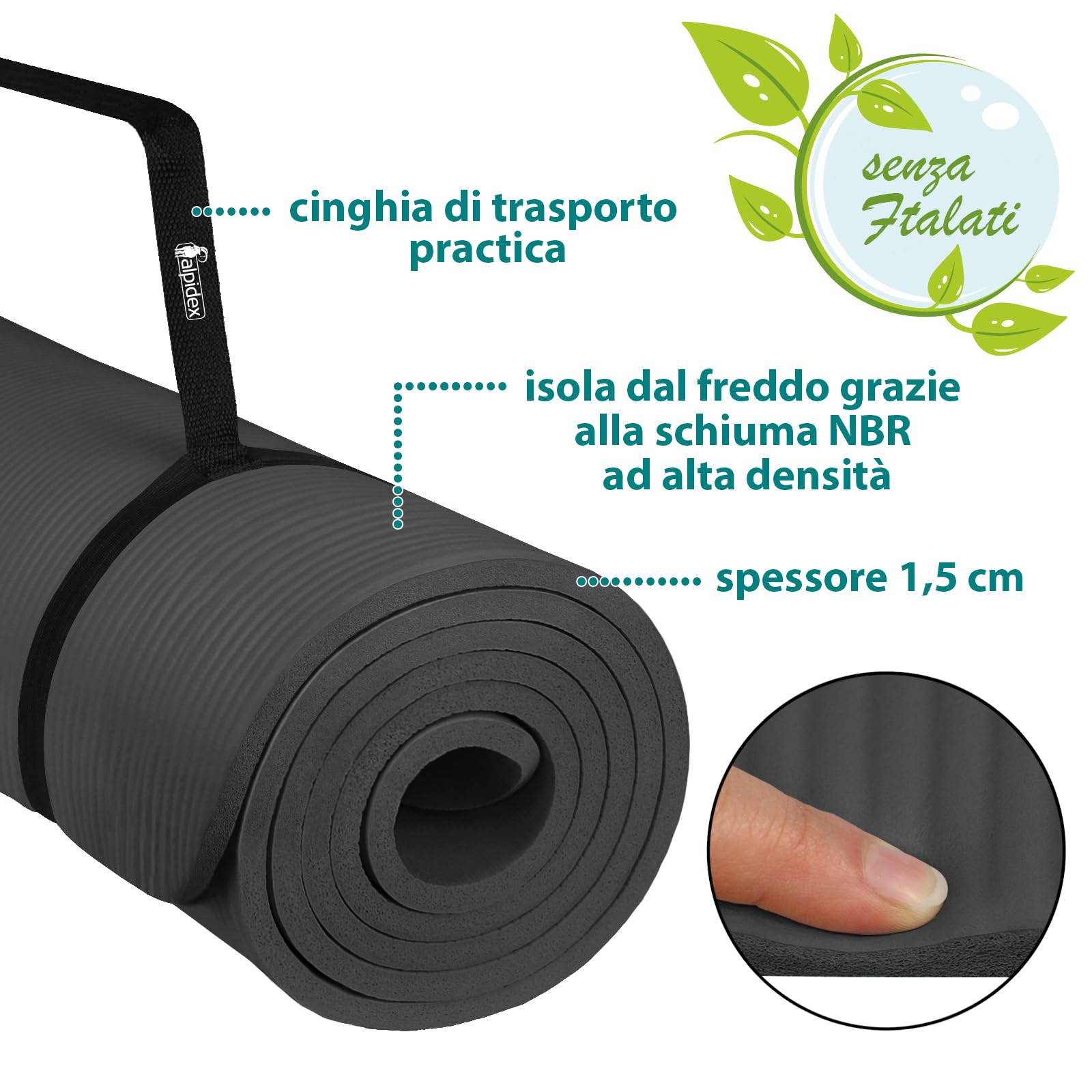 ALPIDEX Tappetino Yoga Extra Spesso 1,5cm Tappeto Fitness NBR 3 Larghezze E-Book Antiscivolo Cinghia Trasporto Aerobica Palestra Ginnastica Pilates Allenamento Casa