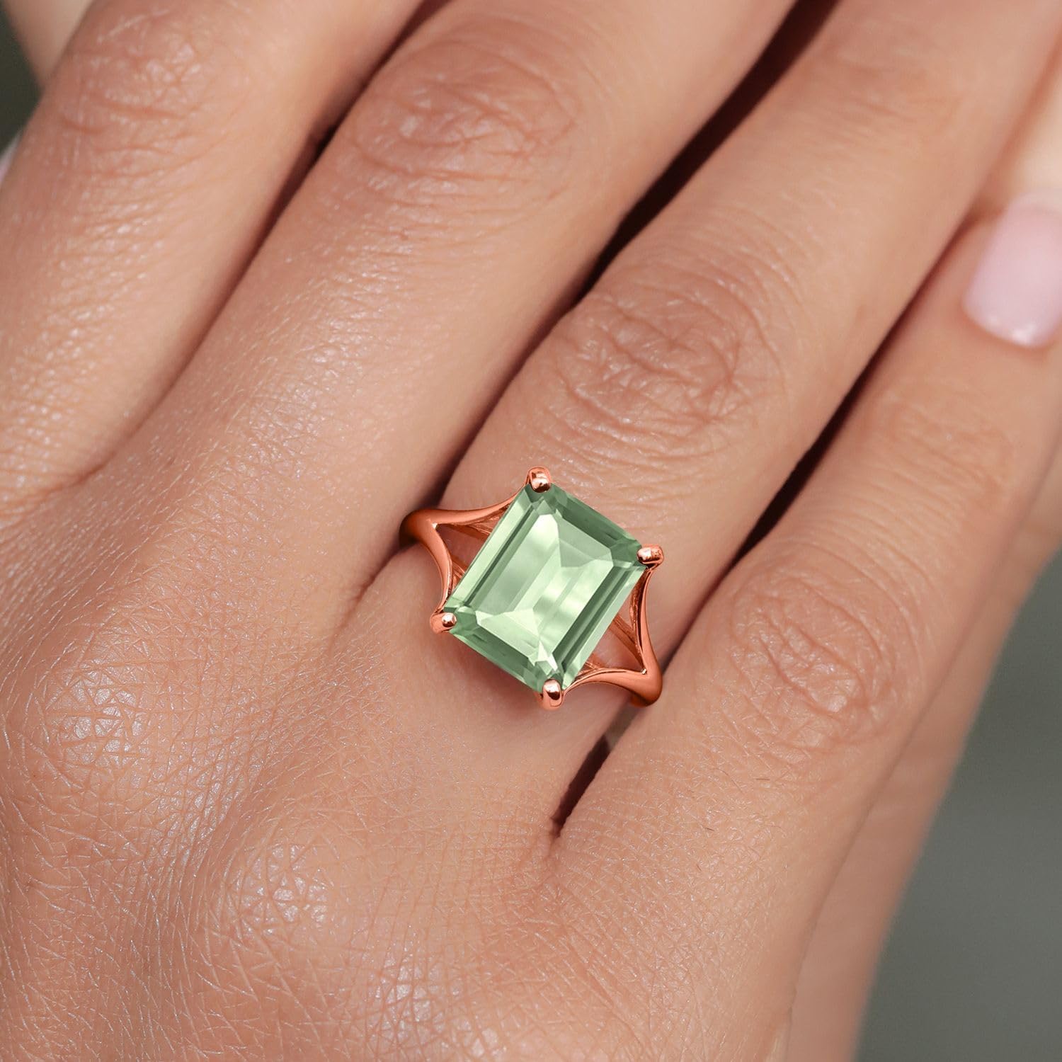 Gem Stone King 14K Rose Gold 11x9mm Emerald Cut Gemstone Birthstone Engagement Ring | Wedding Engagement Anniversary Promise Ring | Rose Gold Ring For Women