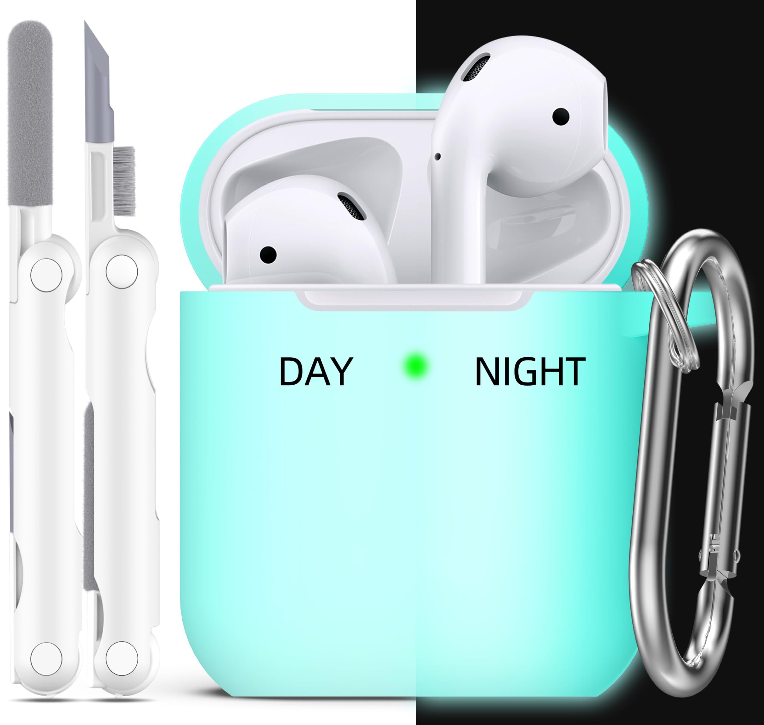R-fun Compatible with AirPods Case Cover, Soft Silicone Protective Cover with Keychain for Women Men Compatible with Apple AirPods 2nd 1st Generation Charging Case, Front LED Visible,Glow Blue