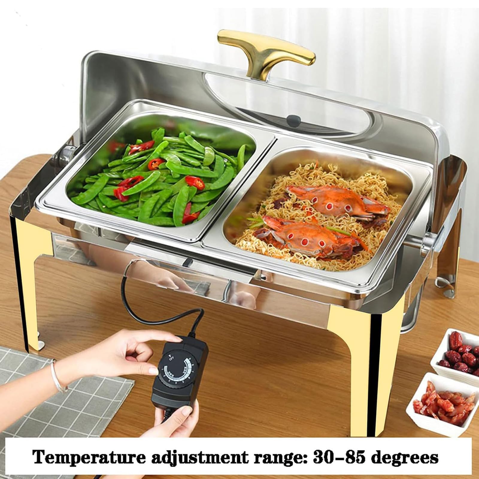 Platos de acero inoxidable, calentador de alimentos comercial de 9 L con 3 bandejas de calentamiento para fiestas, catering, bufés y cenas en casa, ideal para servicio de vacaciones