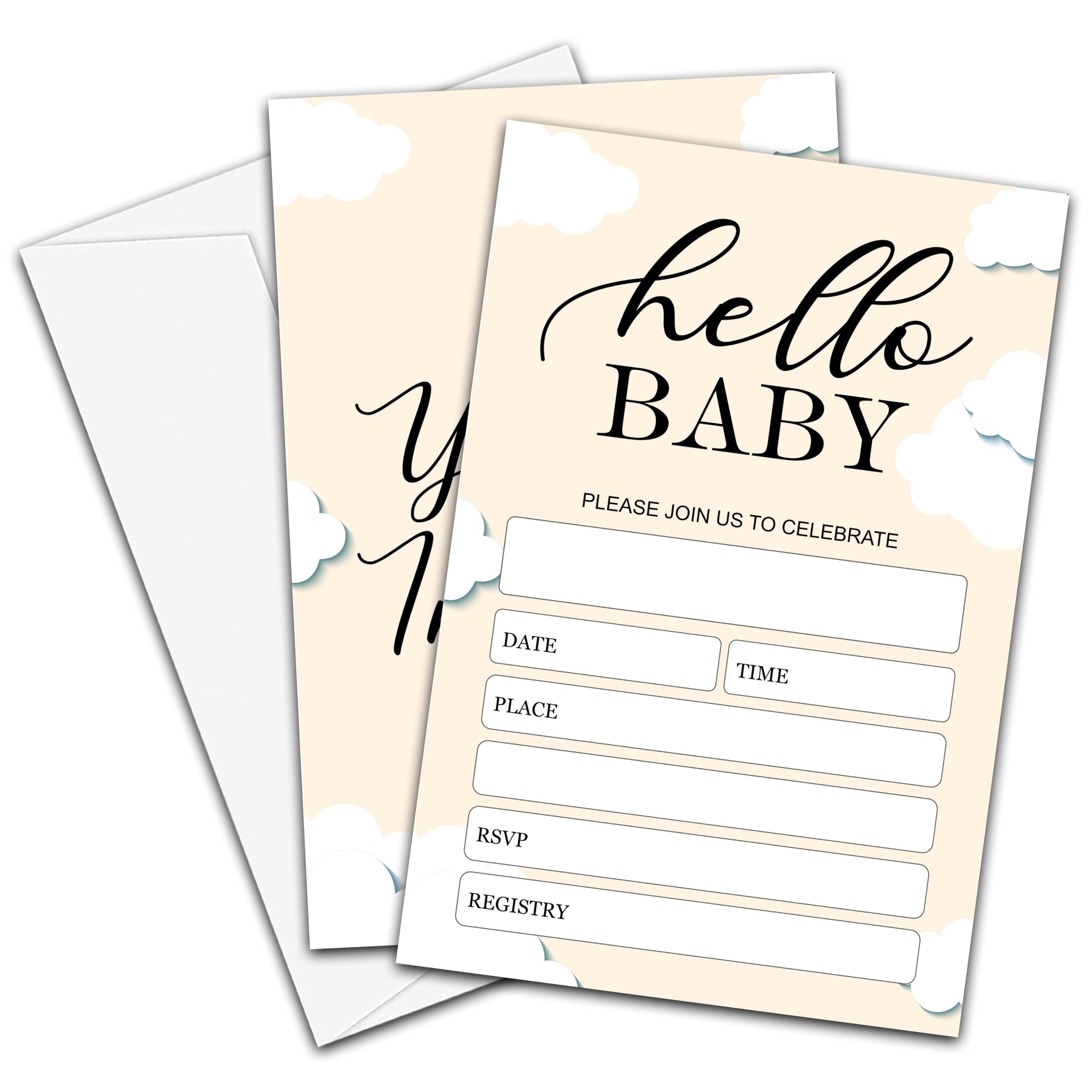 DETIHO Cloud Baby Shower Invitation Cards With Envelopes, 4" x 6" Baby Shower Double-Sided Invites For Boys Girls, Baby Shower Party Supplies - A06