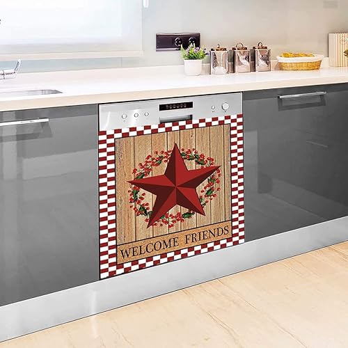Miniatura 4 de Red Prim Barn Star - Adhesivo magnético para lavavajillas, diseño de estrella de granero, cubierta magnética para lavavajillas, cubierta magnética