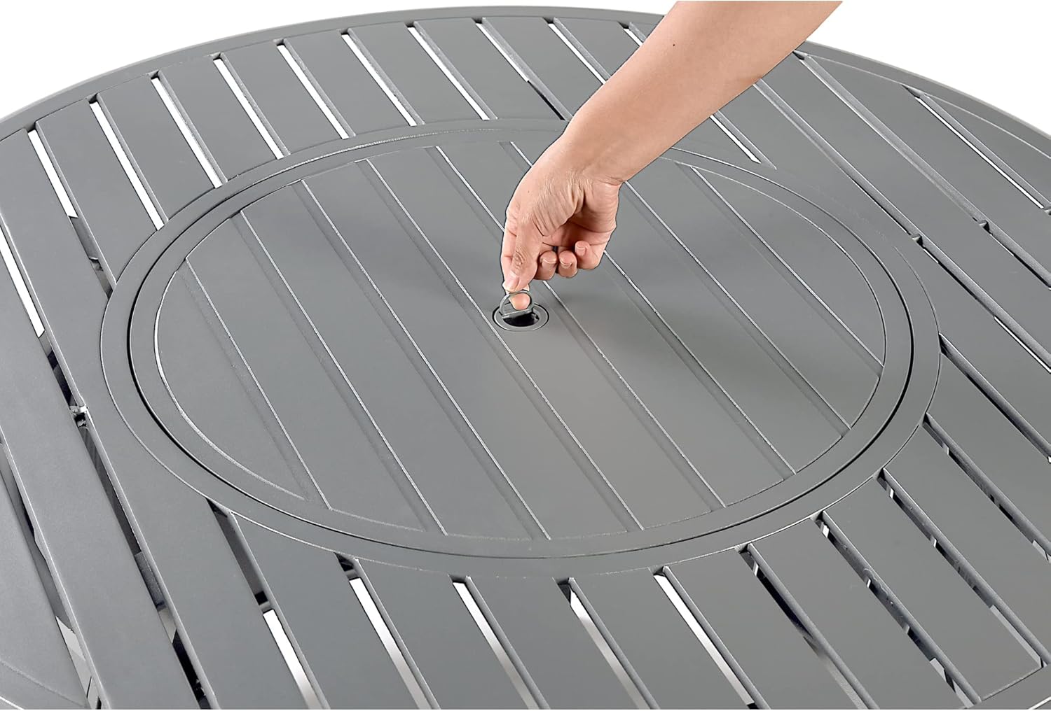 Round 44 in. x 44 in. Aluminum Propane Fire Pit Table with Glass Beads, Two Covers, Lid, 57,000 BTUs in Grey Finish