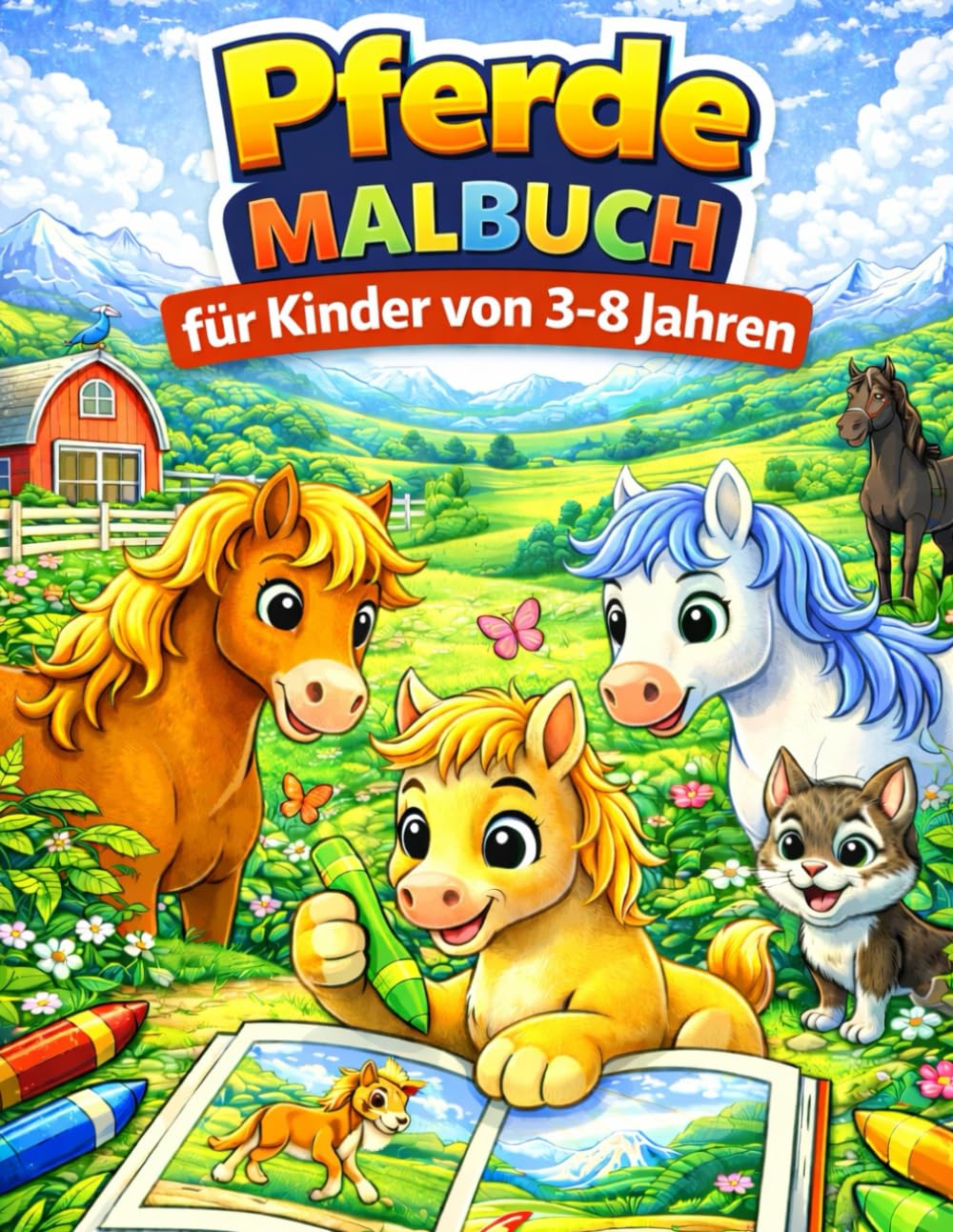 Pferde Malbuch für Kinder von 3–8 Jahren: Süße und lustige Pferdeillustrationen | Kreatives und entspannendes Malbuch für Kinder