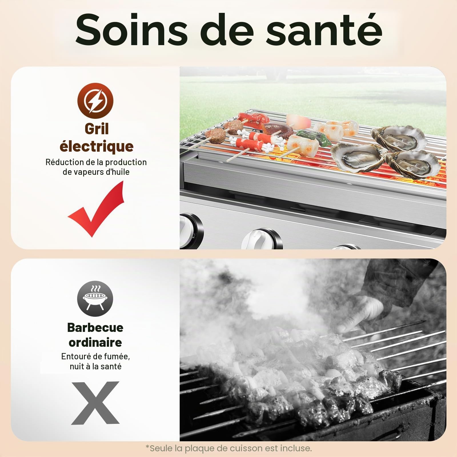 Barbecue à gaz professionnel en acier inoxydable avec grille de cuisson, hauteur réglable, barbecue à gaz amovible, 4 brûleurs, pour camping, balcon, jardin