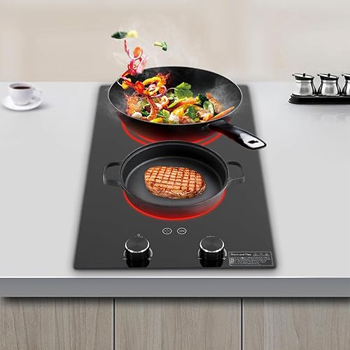 Miniatura 2 de Placa de cocina eléctrica, 110 V, 2100 W, 2 quemadores, placa eléctrica de cerámica, estufa portátil con control de perilla, encimera radiante para