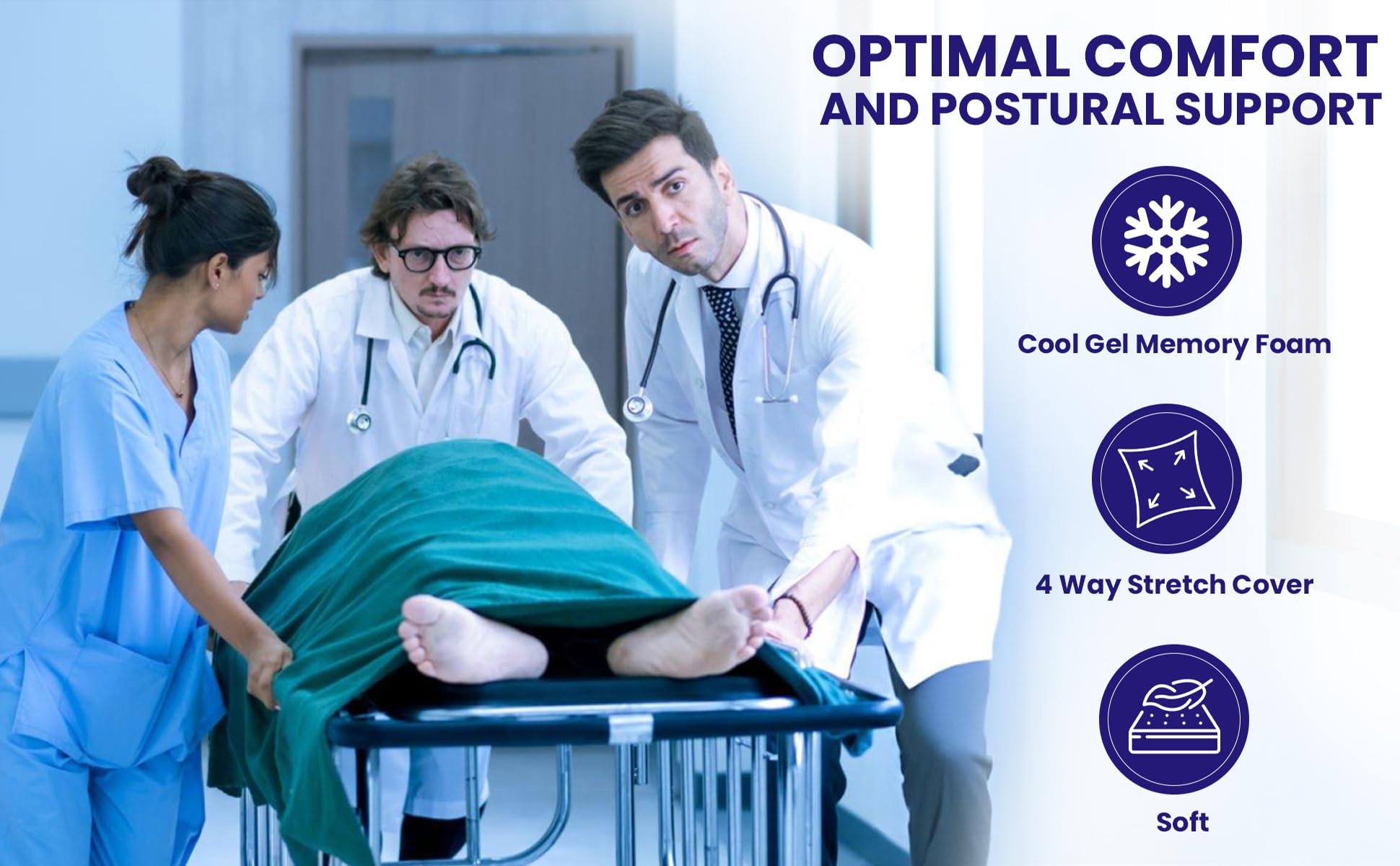 Medtrica UDM762604 Stretcher/Gurney Mattress with Dartex 4-Way Stretch Pressure-Reducing Cover and UltraFlex 3-Layer Foam Core - Fits Stryker Renaissance 1210/2131