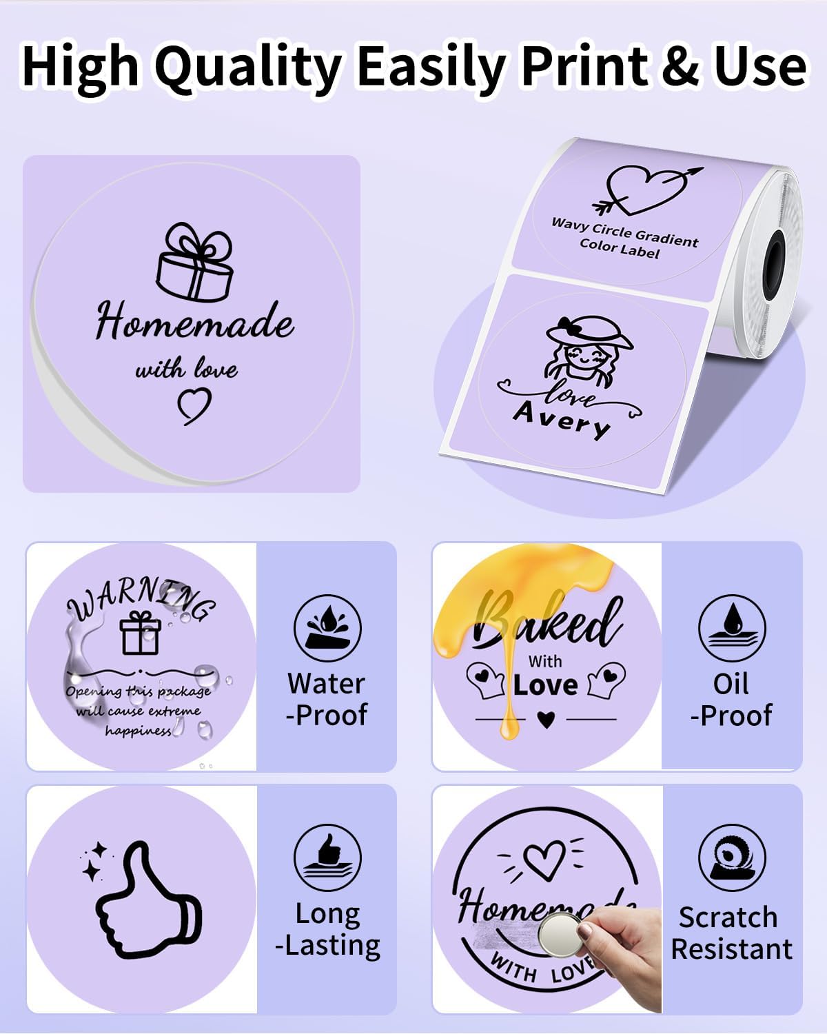 Phomemo M220 Label Maker & 1 Roll Thermal Round Purple + 1 Roll Labels, Label Makers Upgrade,3.14 Inch Portable Thermal Printer Support 20-80mm Width Label