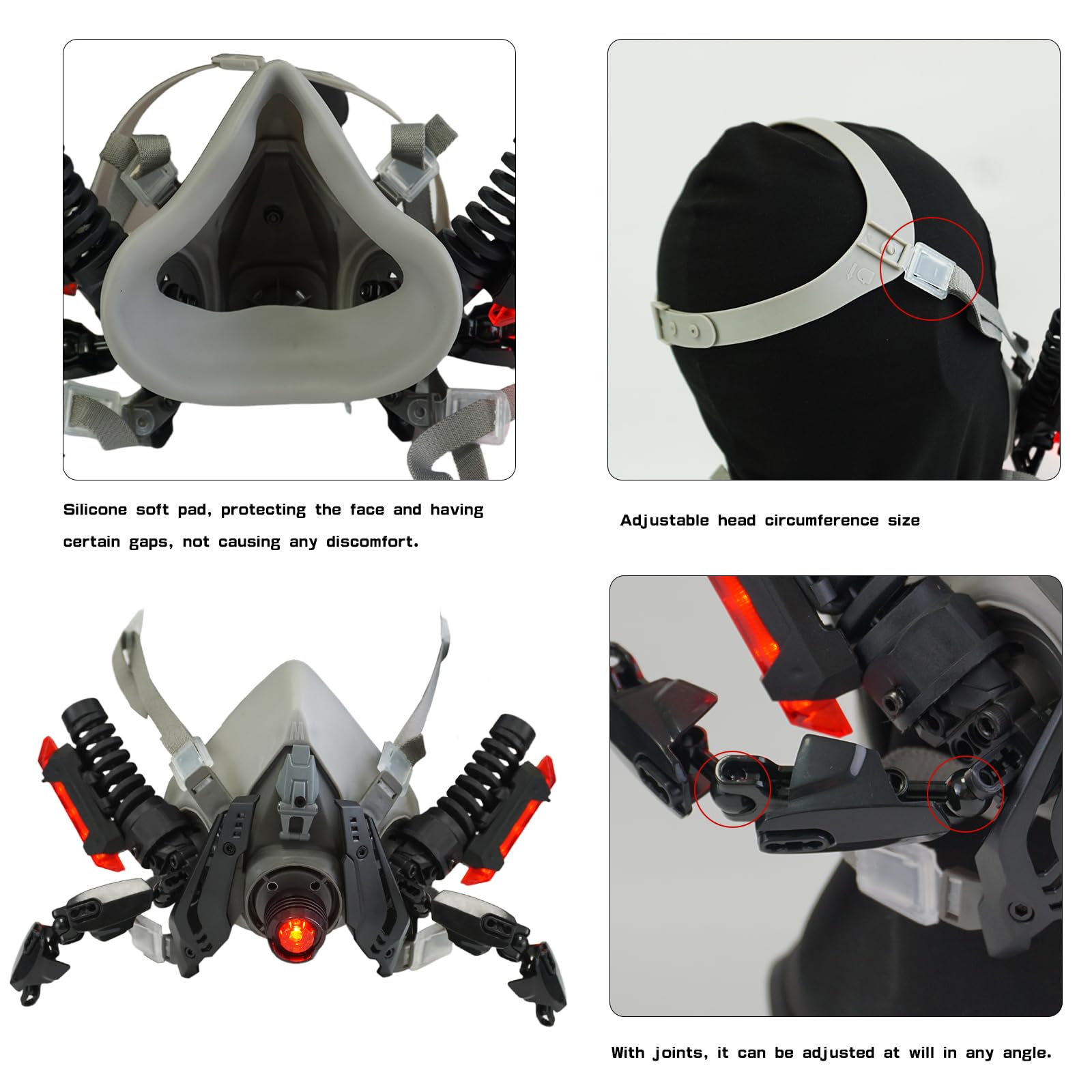 Marikito Masque punk LED demi-masque pour homme Techwear Helmet