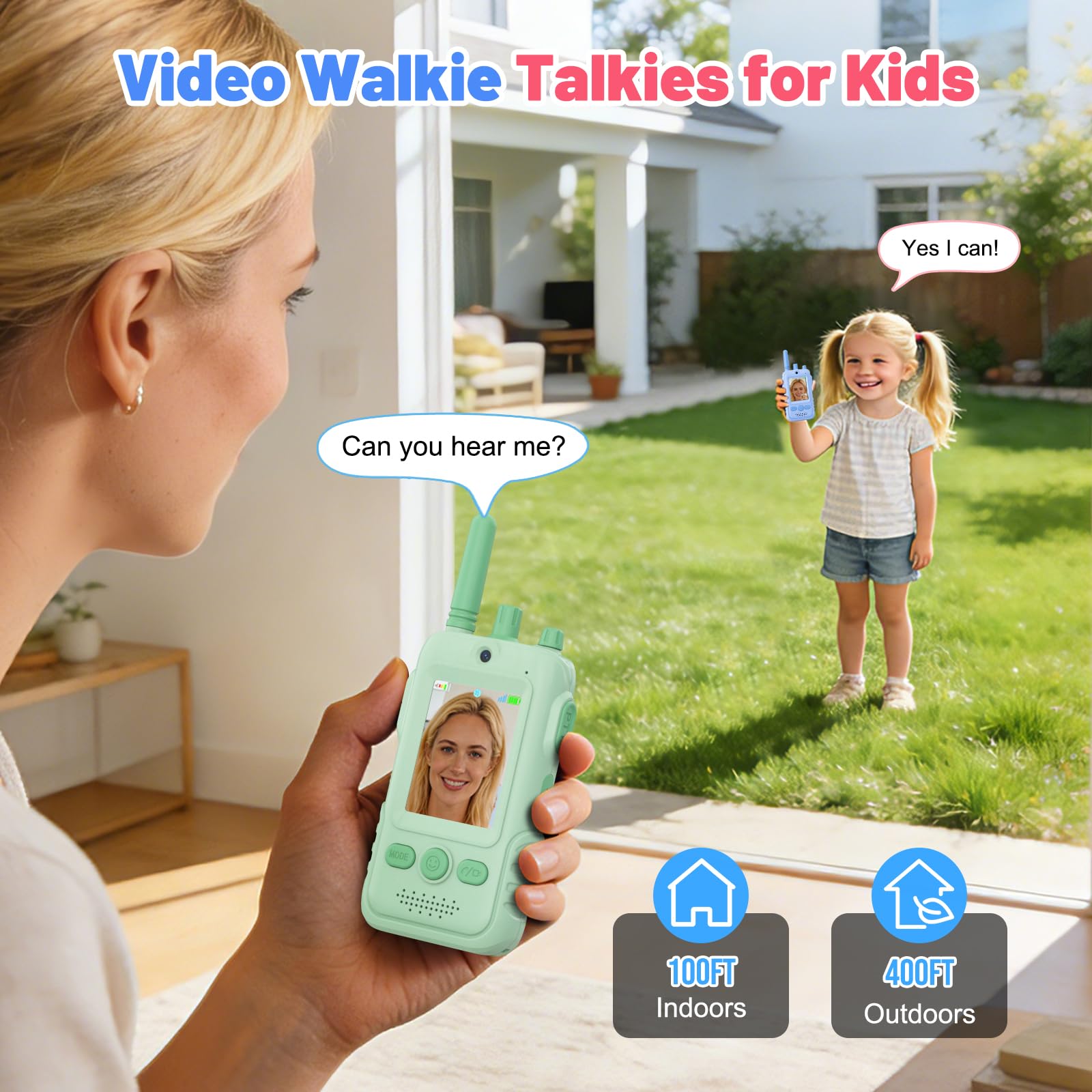 Talkie Walkie Enfants avec Vidéo, 2 Talkies Walkies Rechargeable avec écran d'affichage, Vidéo & Caméra HD Talkie- Walki e Longue Portée, Cadeaux aux garçons et aux Filles âgés de 3 à 12 Ans