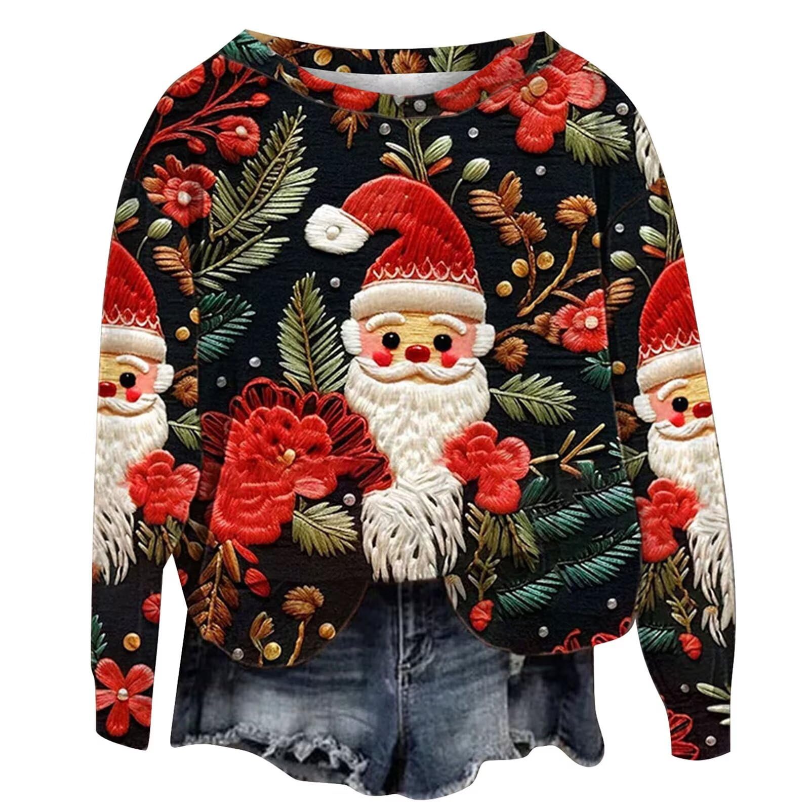 Christmas Sweatshirts for Women 2025 Crewneck Long Sleeve Outfits Xmas Sweaters Dressy Pullover Tops