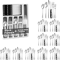 Vista 1 de 61 piezas de juego de cubiertos plateados con organizador, juego de cubiertos de acero inoxidable plateado para 10 utensilios de cocina