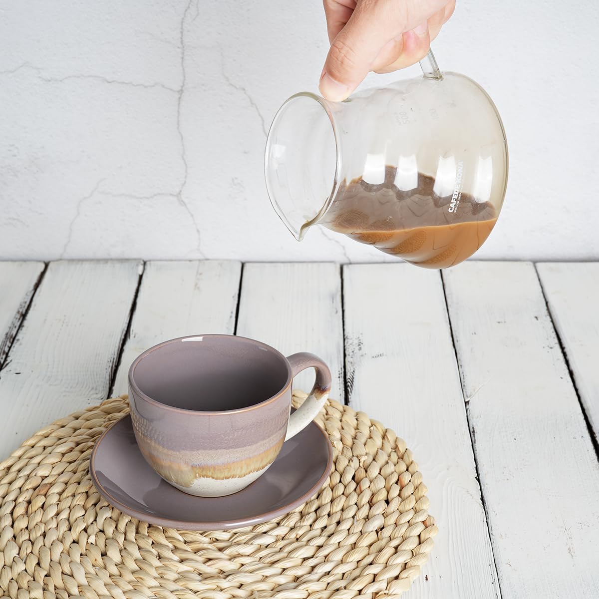 Bosmarlin Ceramic Cappuccino Cup and Saucer Set of 2, 10 Oz, Coffee Cups for Latte, Espresso, Tea, Dishwasher and Microwave Safe (Purple) - Image 5