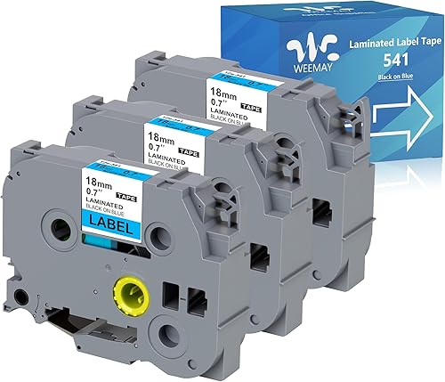 Weemay Paquete de 3 cintas TZe-541 de repuesto para Brother P-Touch de 0.709 in 0.7 negro sobre azul 3/4 TZe TZ TZ TZ-541 TZ541 TZe541 para