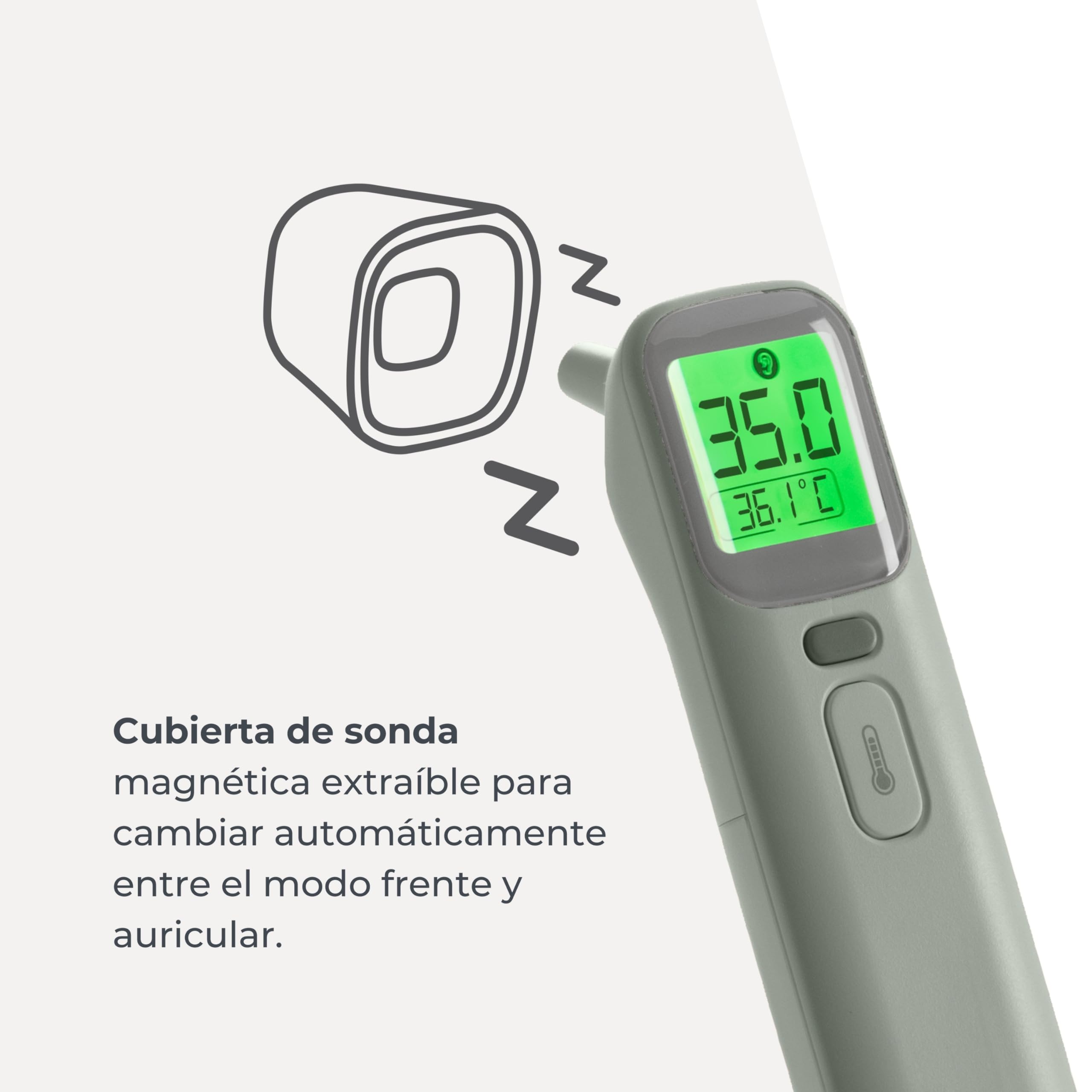 Nuvita 2075 Termómetro digital de frente y oído - Lecturas rápidas en 1 segundo, 4 modos, memoria avanzada y alarmas precisas