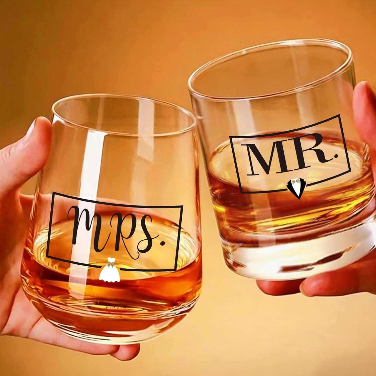 Personalized Mr and Mrs Glass Set - Engraved Wedding Gifts for Bride and Groom, Unique Anniversary & Bridal Shower Present for Couples -17