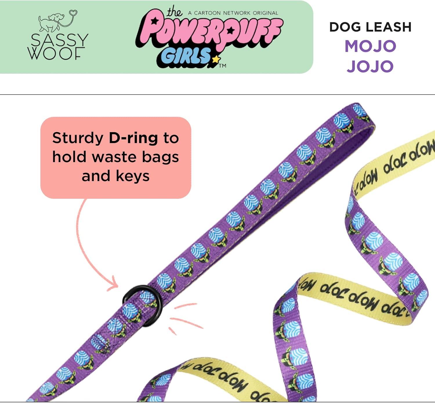 Sassy Woof Mojo JoJo™ Dog Leash (Love) 60-Inch with Neoprene Padded Handle - Comfortable, Durable, and Stylish for Small to Large Dogs - Officially Licensed