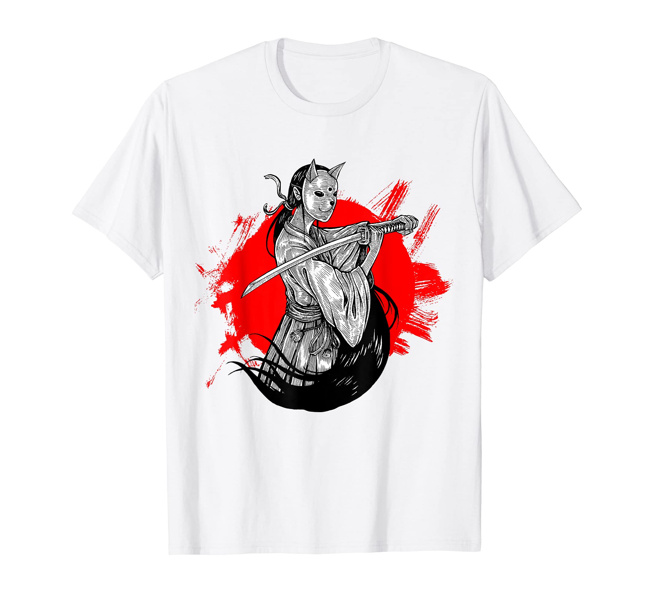 Bunny Mask Samurai Girl With Sword Japanese Aesthetic Art T-Shirt