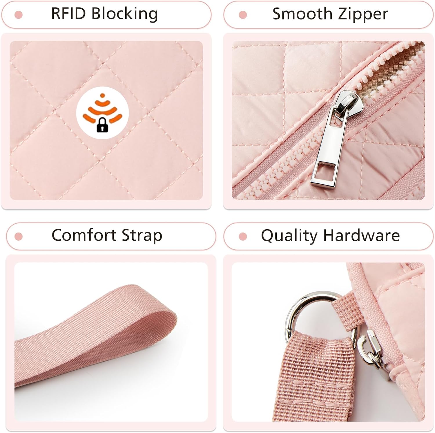 Small Wristlet Wallets for Women Quilted Nylon Wallet Purse RFID 3 Zipper Clutch for Travel Card Phone Organizer