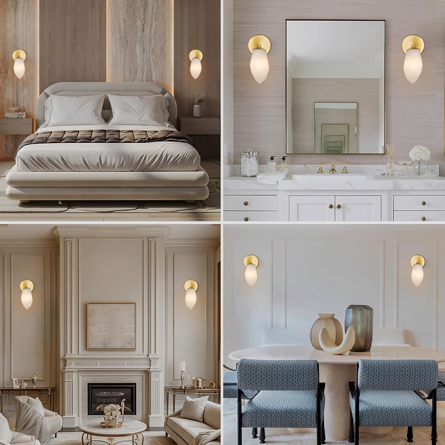 Alabaster Wall Sconces, Spanish Marble Wall Lamp, Modern Wall Sconce for Living Room, Hardwired Wall Lighting for Bedroom, Wall Light for Bathroom Hallway Stairs, Gold