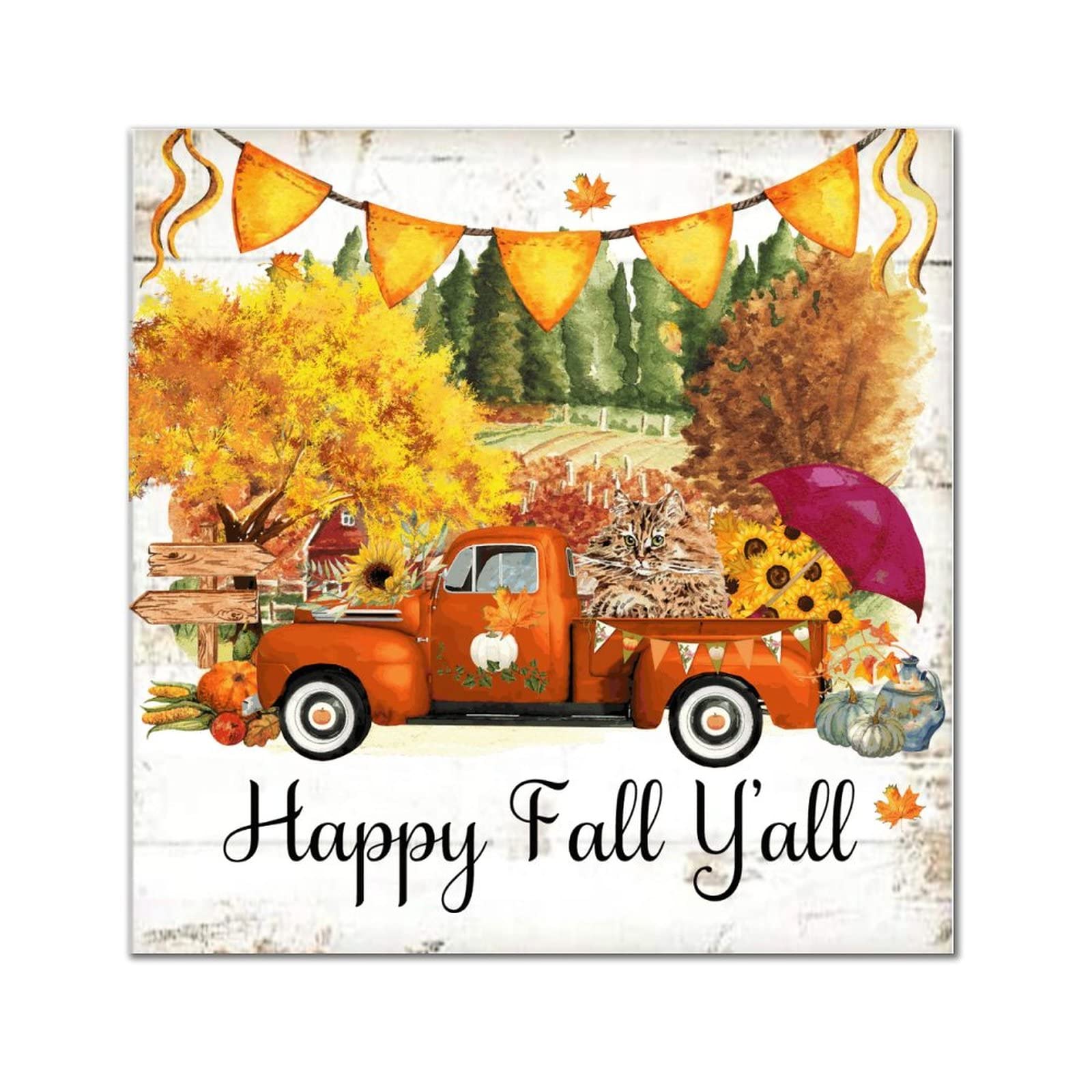 Cadeau automne idéal panneau bois vintage Happy Fall Yall pour elle