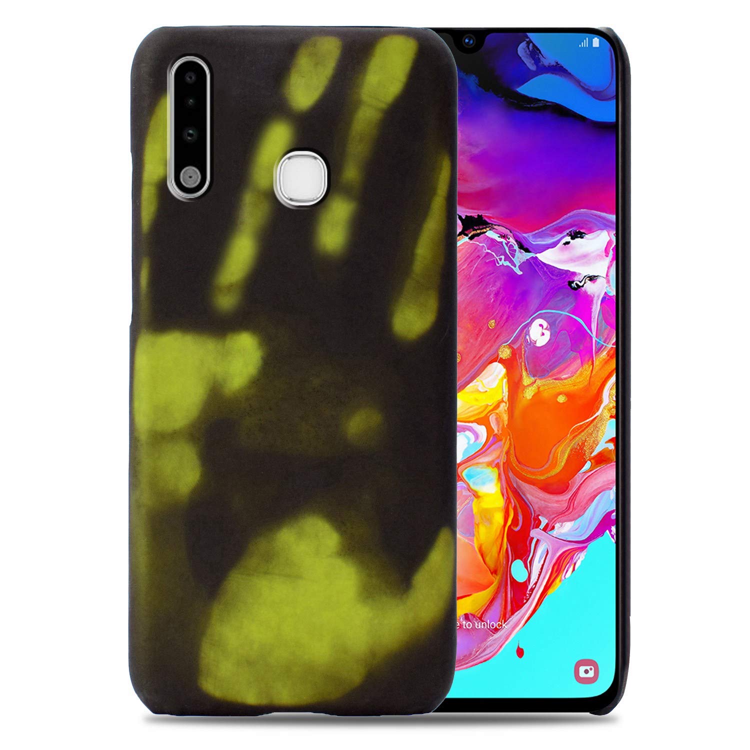 Hicaseer Case for Galaxy A70e,Thermal Sensor Case&Ultra Thin Anti-Scratch Stylish Color Changing Protective Cover for Samsung Galaxy A70e 6.4" - Black+Yellow