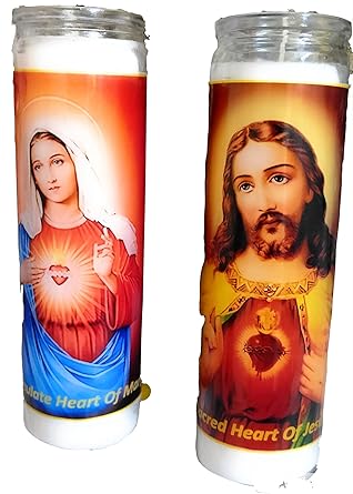 Catholic Prayer Candles - Set of 2 Religious Candles - Real Wax (White Poured, Unscented) Candles - Extra Long Burn Time Tall Church Candles for Religious, Memorial, Vigil and Emergency Use