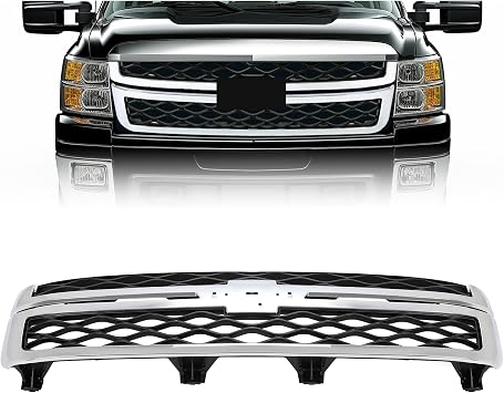 Front Bumper Grille Grill Compatible with 2011-2014 Chevy Chevrolet Silverado 2500 3500 HD GMC Sierra 2500 3500 HD Replacement for 20966058 GM1200639 Chrome