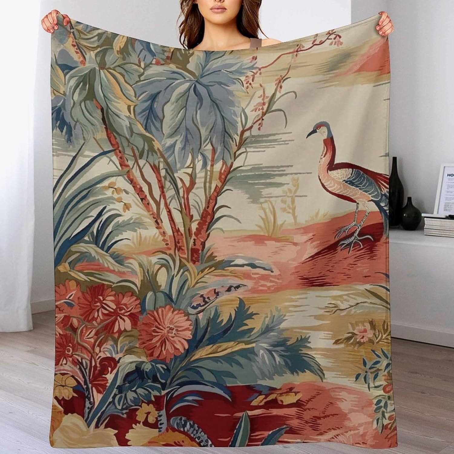 MangGou Antique Chinoiserie Asian Scenic Bed Throws