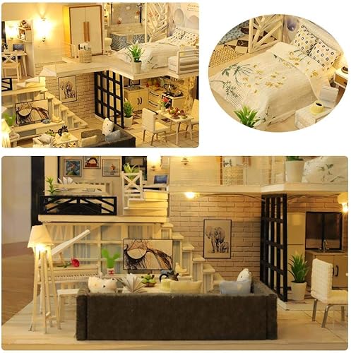Miniatura 2 de NC Kit en miniatura con muebles, kit de madera de bricolaje más a prueba de polvo y movimiento de música, movimiento de muebles de casa hecho a mano