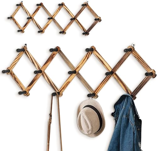 WGFKVAS Paquete de 2 colgadores de pared de acordeón, perchero de madera expandible para montar en la pared, perchero para colgar sombreros, gorras,