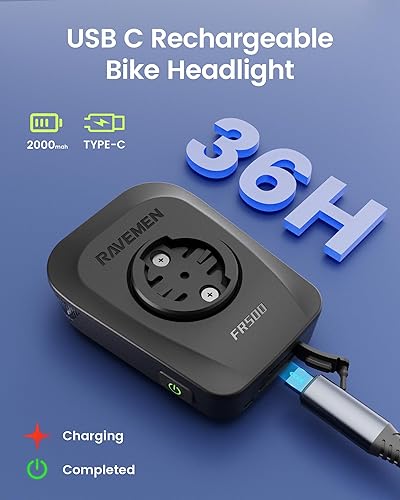 Miniatura 6 de RAVEMEN FR500 compatible con el ordenador de la bici Bryton, luz de la bici para la luz del día de la noche ciclismo