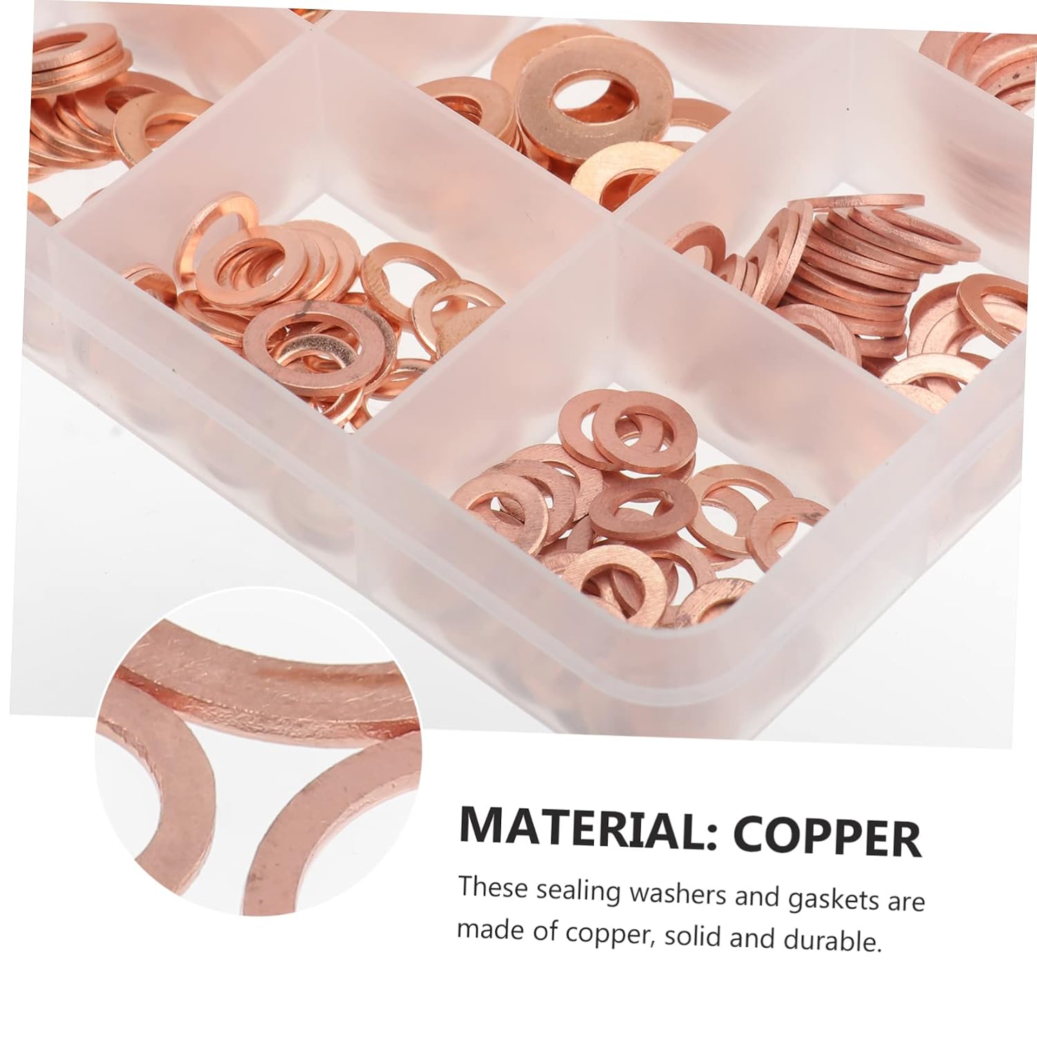 280 PCS Copper Washer Set Flat Ring Gaskets for Oil Drain Plug Sump Plug and Plumbing M5 M8 M10 Assortment with Storage Box