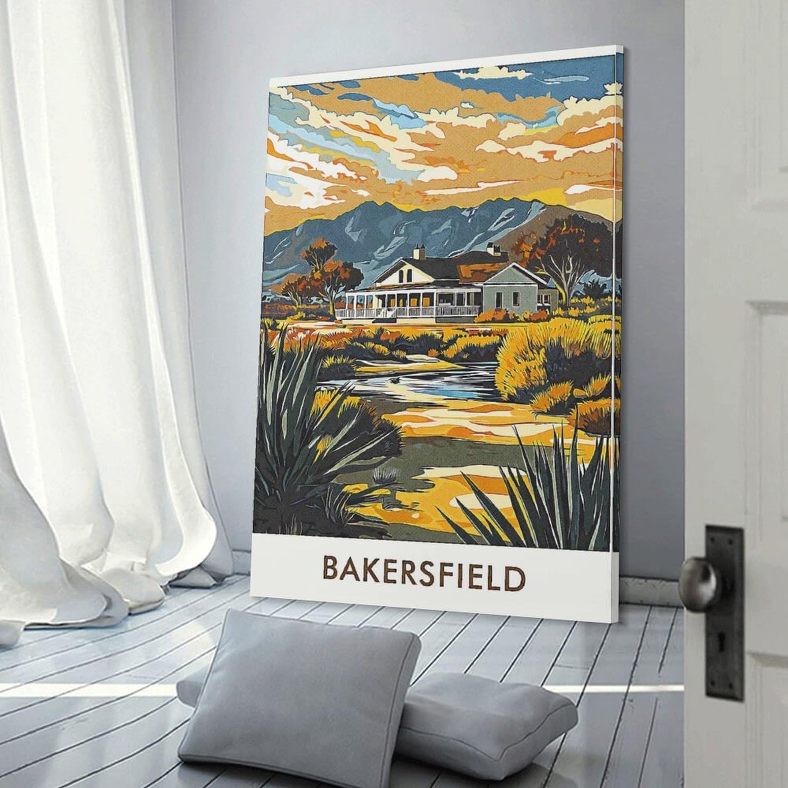 Junmoney Bakersfield Landscape Decorative Wall Artwork 24x36inch(60x90cm), for Home Lounge, Bedroom Or Reading Nook, Easy Decor for Gallery Walls