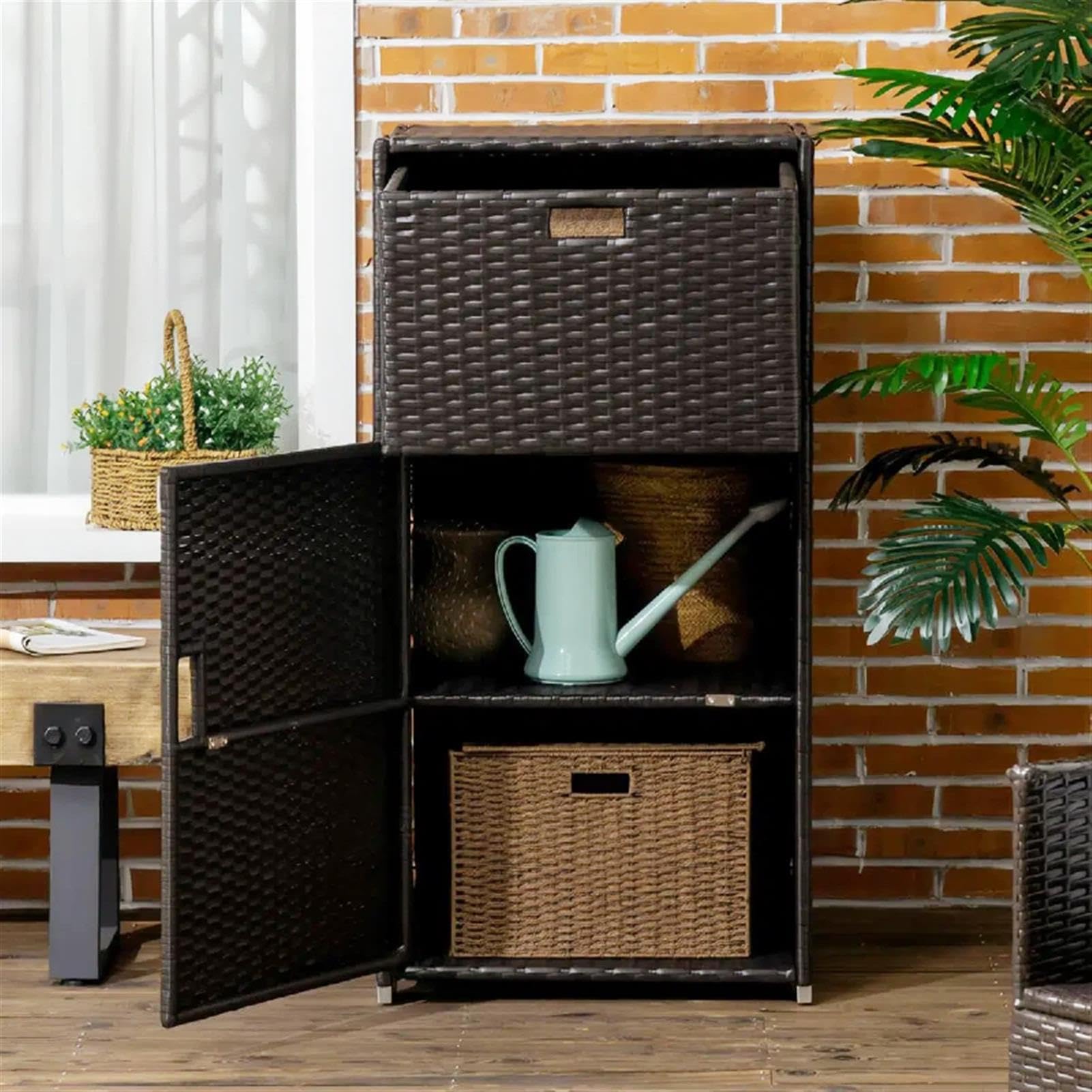 Portasciugamani da esterno con ripiano e cassetto, porta asciugamani a bordo piscina, per spa, patio e spiaggia, design resistente ed elegante