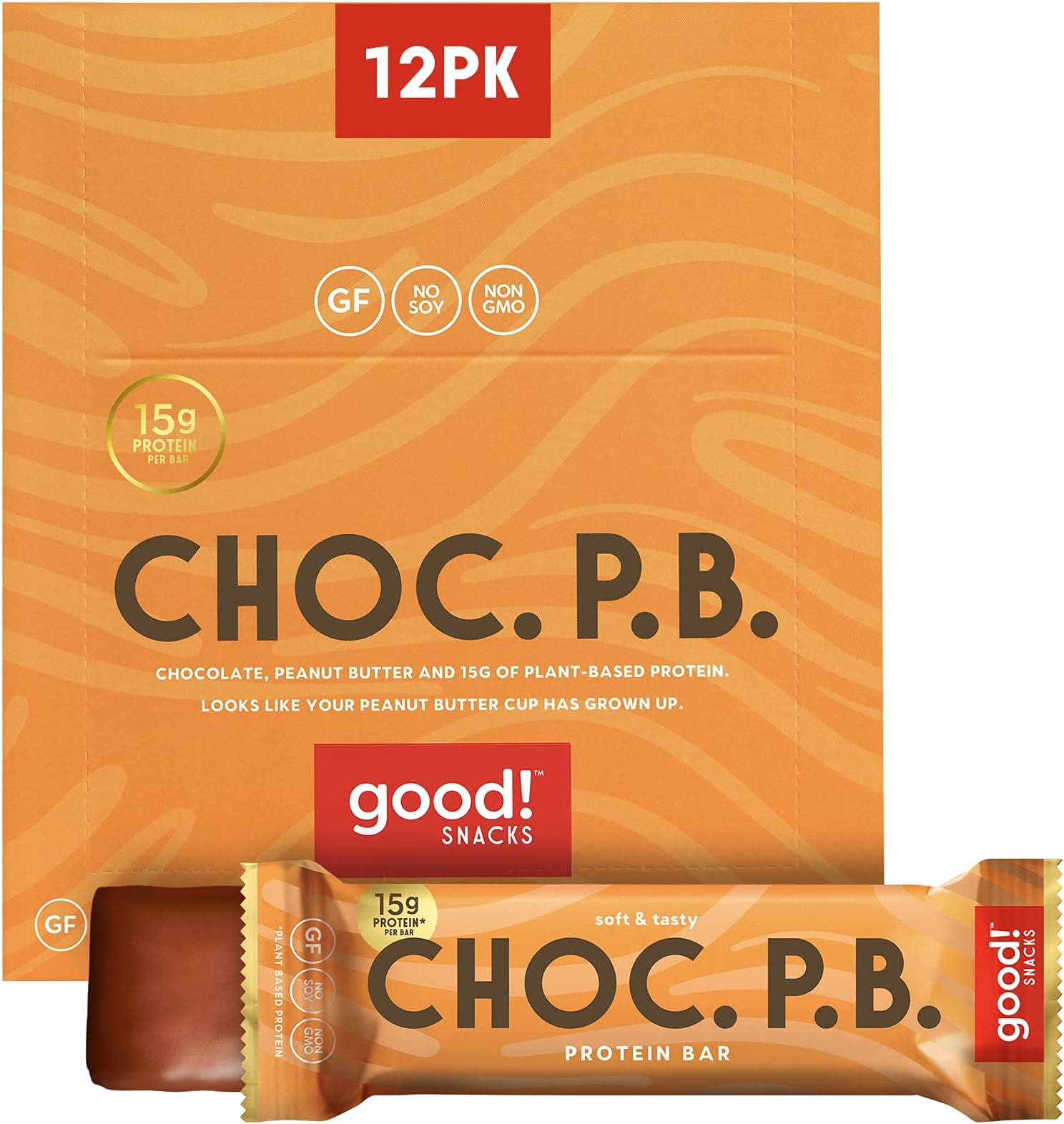 Snacks Chocolate Peanut Butter Vegan Protein Bar, Soy & Gluten Free, Plant Based, Low Sugar, 15g Clean Protein, Natural Healthy Snack, Kosher Friendly, For Athletes & Active Lifestyles, 12 Bars